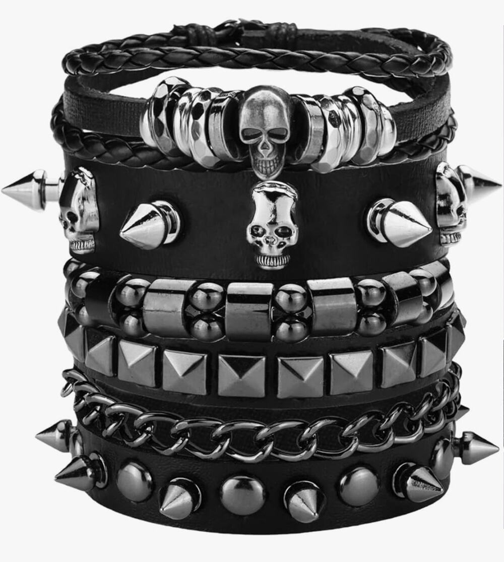4 Pcs Punk Bracelets for Men Women Leather Studded Cuff Wristband Set Goth NIP